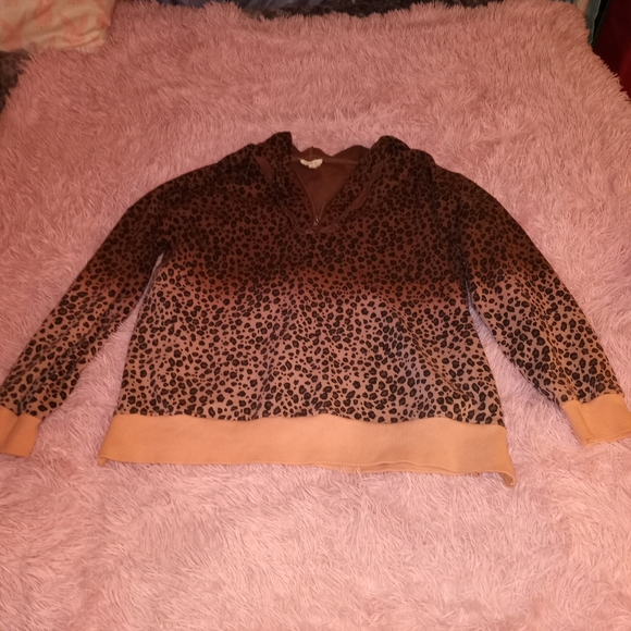 Small POL Ombre Pink & Brown Cheetah Print Half Zip Jacket - Picture 5 of 14